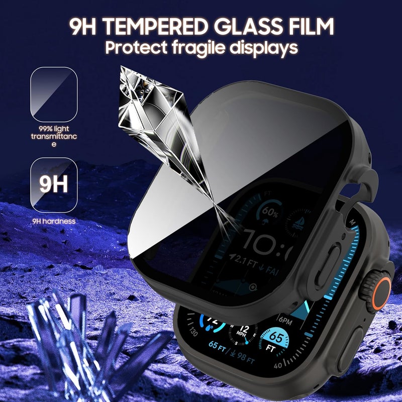 AIDOWU 3-Pack Privacy Case for Apple Watch Ultra/Ultra 2/Ultra 3 49mm, [Anti-Peeping] Ultra-Thin Tempered Glass Screen Protector Case Cover for iWatch Ultra 49mm - Image 4
